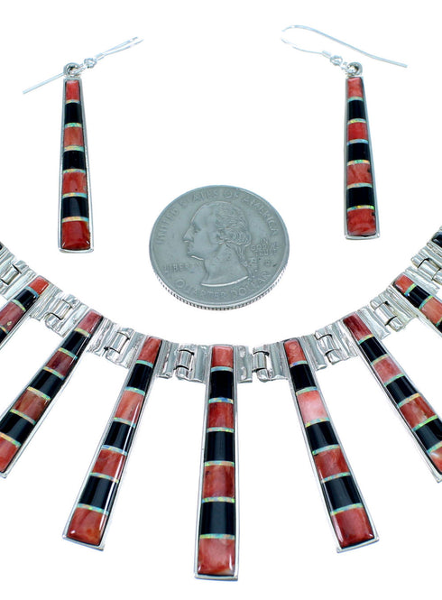 Multicolor Inlay Southwestern Silver Link Necklace Set PX37181